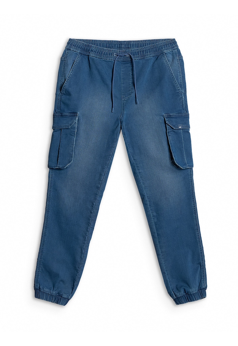 Pantaloni jogger barbati - denim - talie reglabila - buzunare cargo