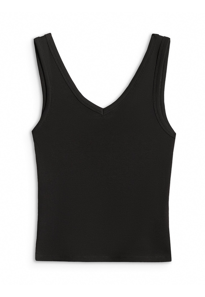 Maiou sport dama tricot reiat - slim fit - negru - bumbac cu elastan -