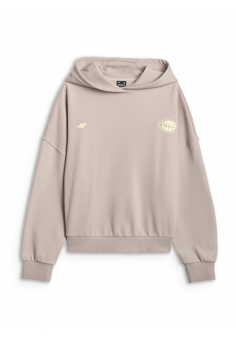 Hanorac oversize dama bej - bumbac - gluga - croiala lejera