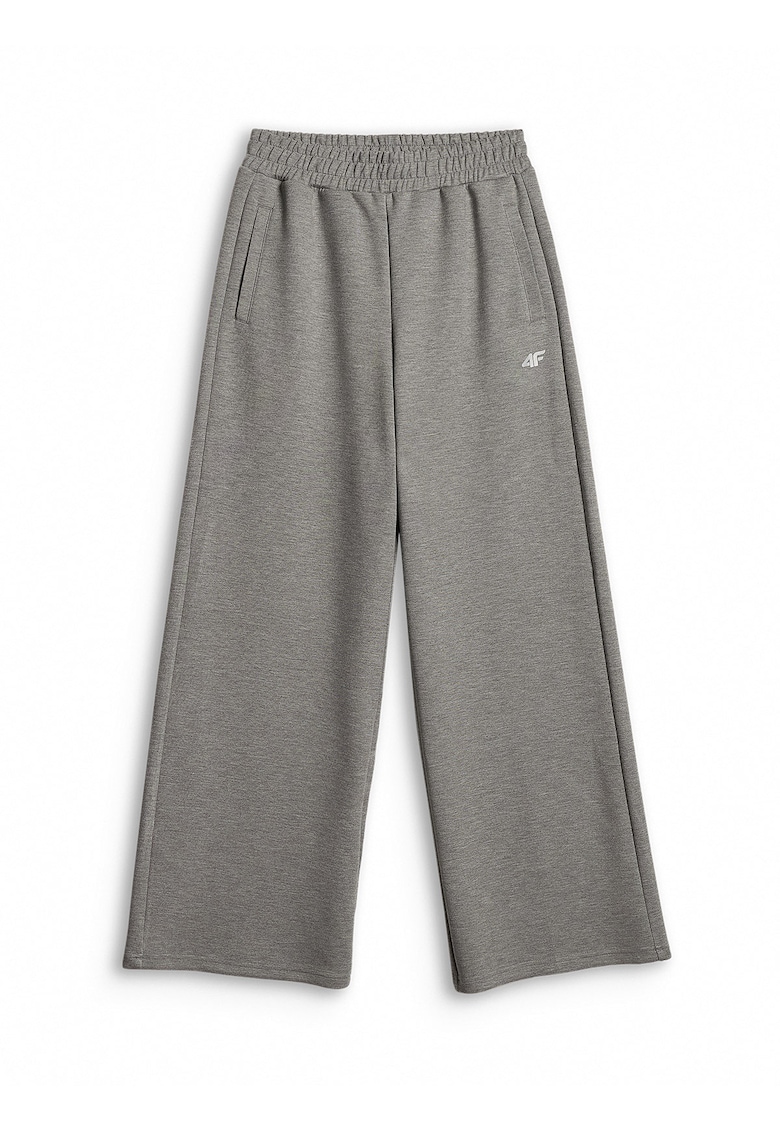 Pantaloni sport dama crac larg - talie inalta - gri - material moale