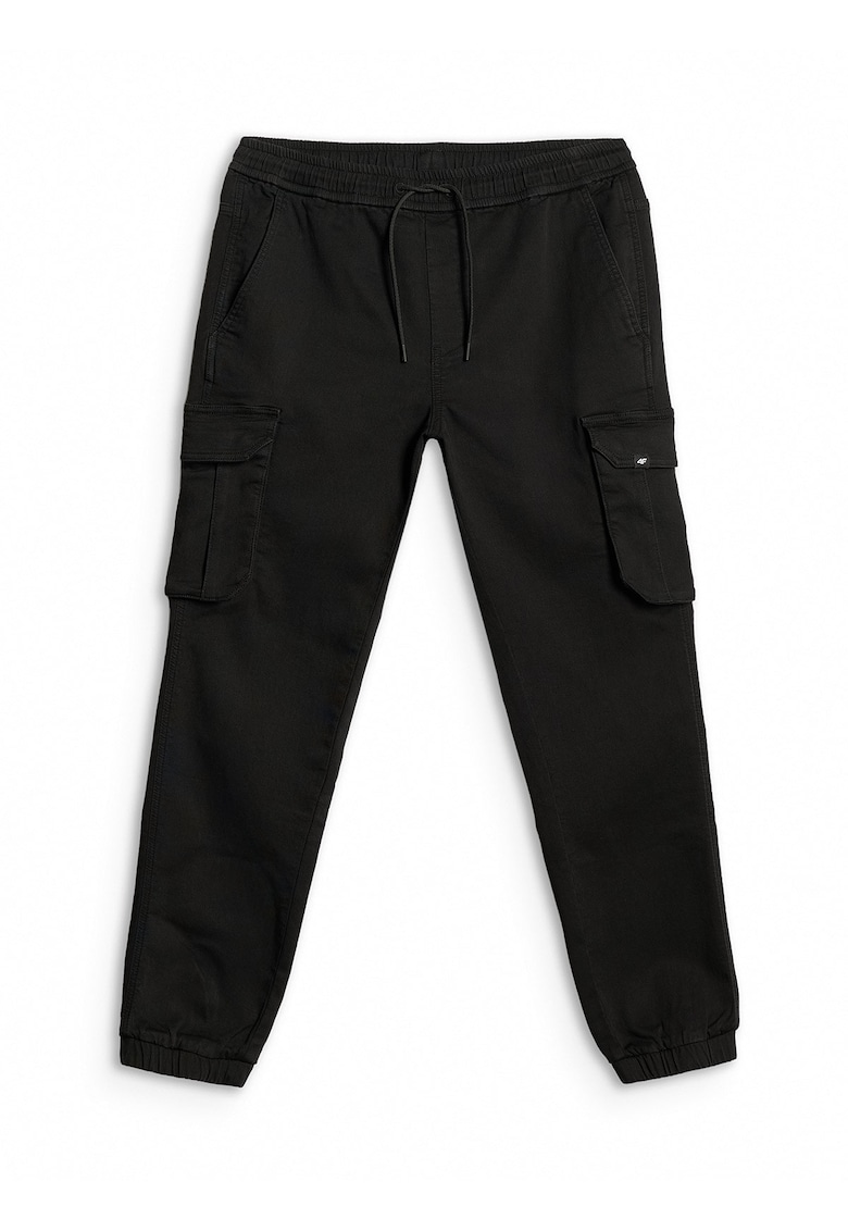 Pantaloni barbati - casual cargo - negru - tricot imita denimul - talie reglabila