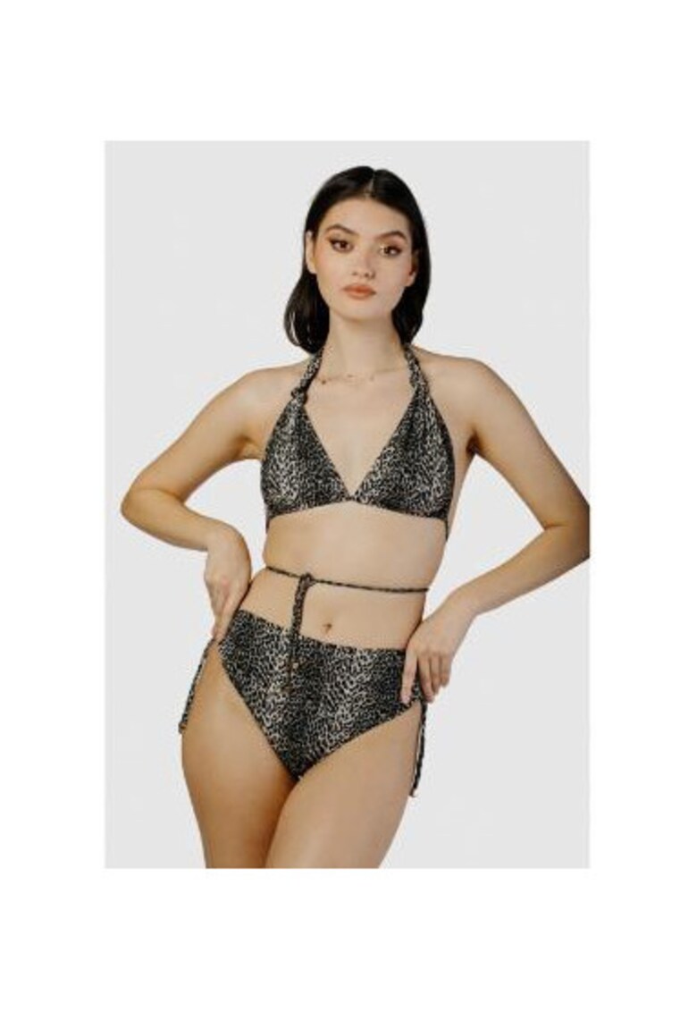 Costum de baie in doua piese cu cupe triunghiulare si slip cu talie inalta - Multicolor