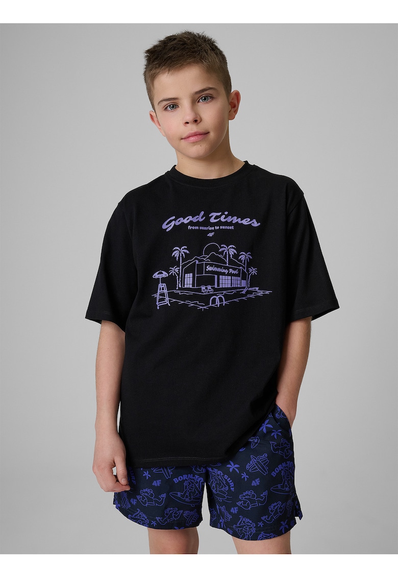 Tricou sport pentru baieti - croiala lejera - negru/albastru - bumbac