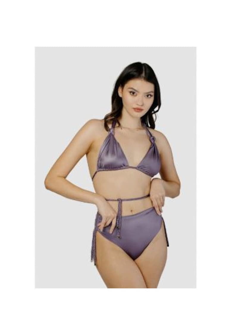 Costum de baie in doua piese cu cupe triunghiulare si slip cu talie inalta - Mov