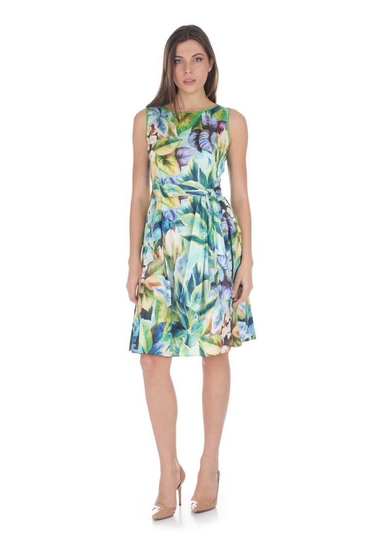 Rochie evazata din bumbac cu imprimeu tropical
