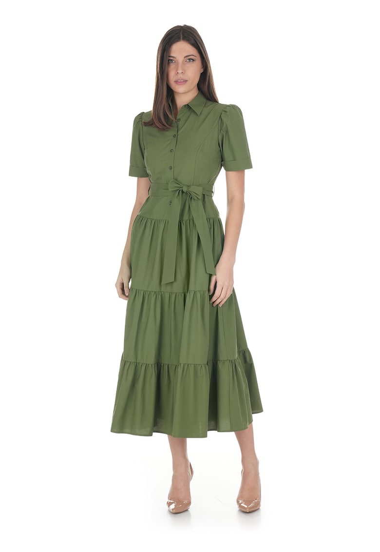Rochie lunga tip camasa din bumbac - cu volane