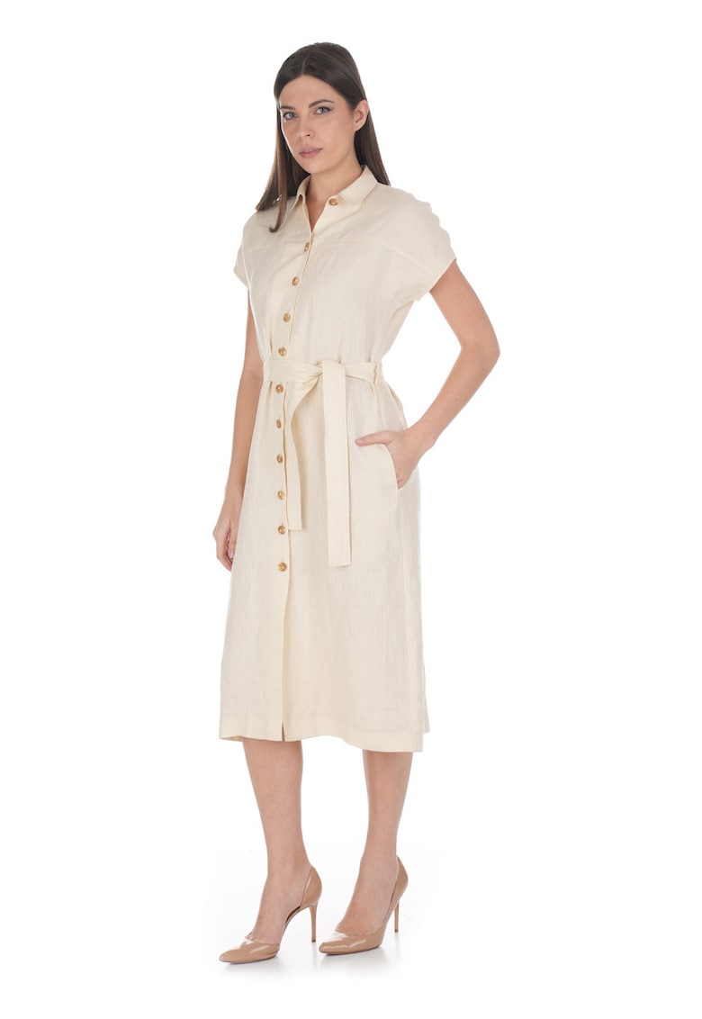 Rochie-camasa din in cu cordon in talie