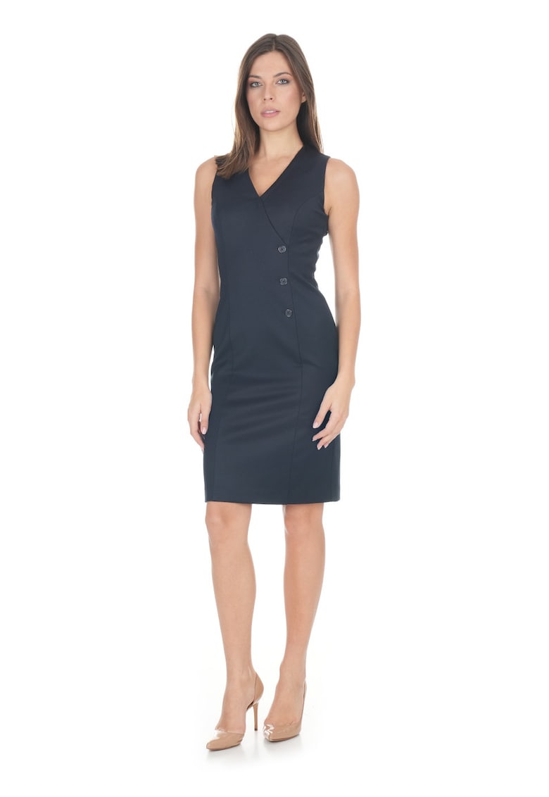 Rochie cu decolteu in V si nasturi asimetrici
