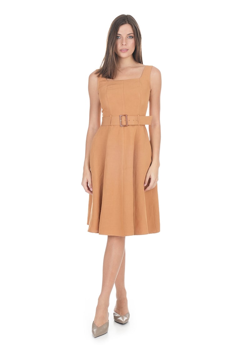 Rochie midi evazata cu decolteu patrat