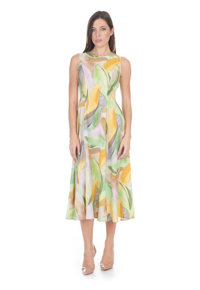 Rochie evazata fara maneci cu imprimeu abstract