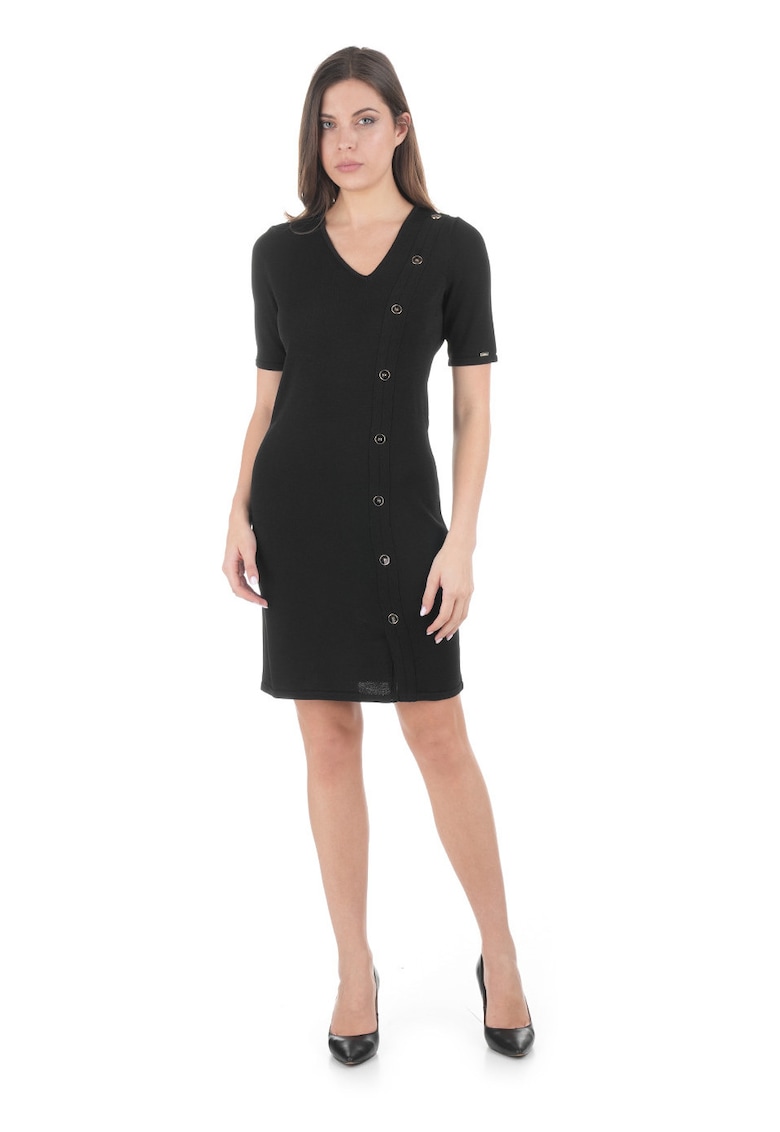 Rochie tricotata decolteu in V si nasturi decorativi