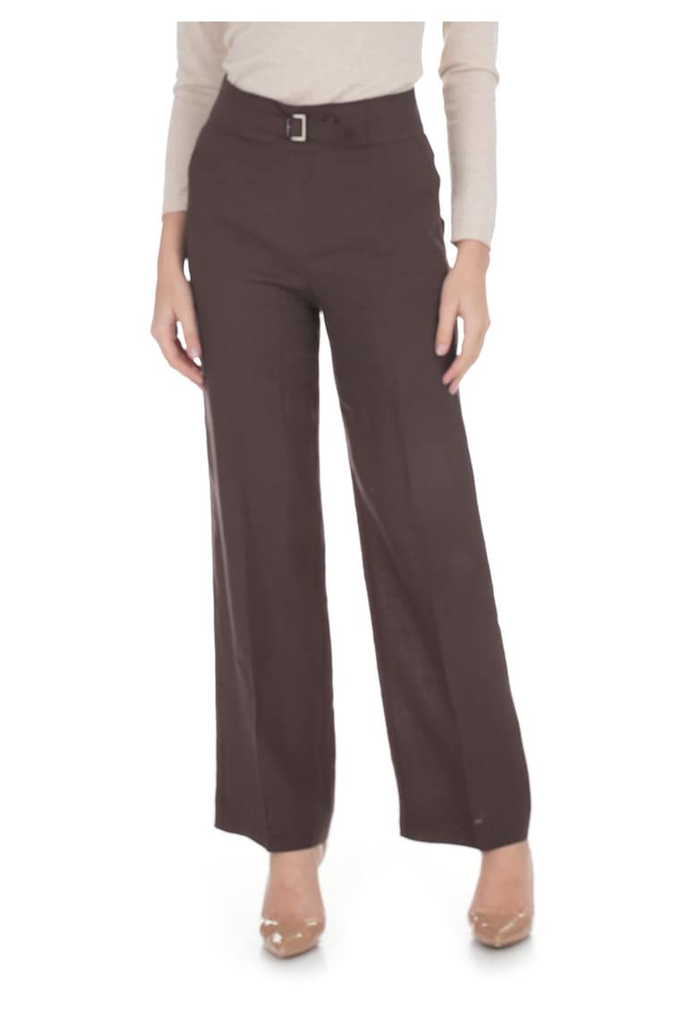 Pantaloni drepti din in cu buzunare laterale