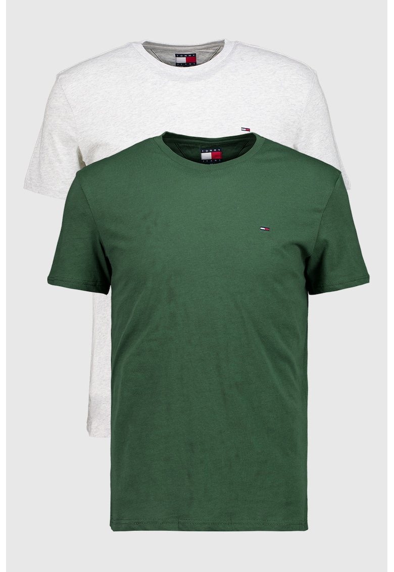 Set de tricouri slim fit din bumbac - 2 piese - Verde/Gri melange