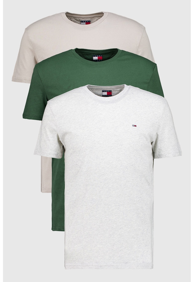 Set de tricouri slim fit - 3 piese - Verde/Gri melange/Bej inchis