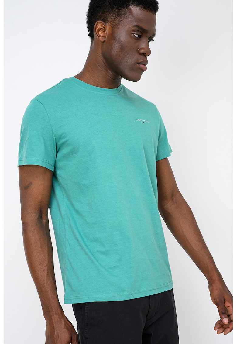 Tricou slim fit din bumbac cu logo discret - Verde irlandez