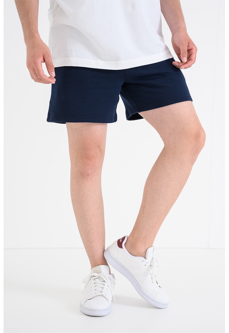 Pantaloni scurti cu snururi si model uni - Bleumarin