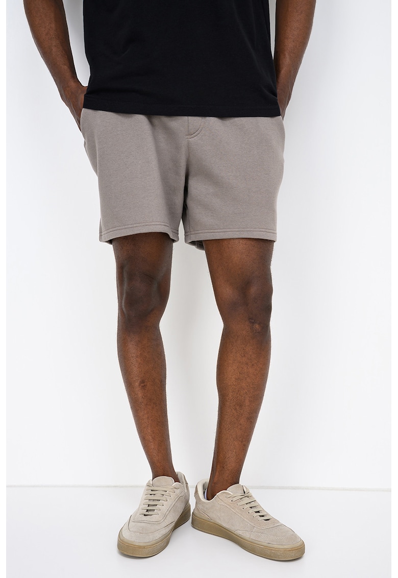 Pantaloni scurti cu snururi si model uni - Maro taupe deschis