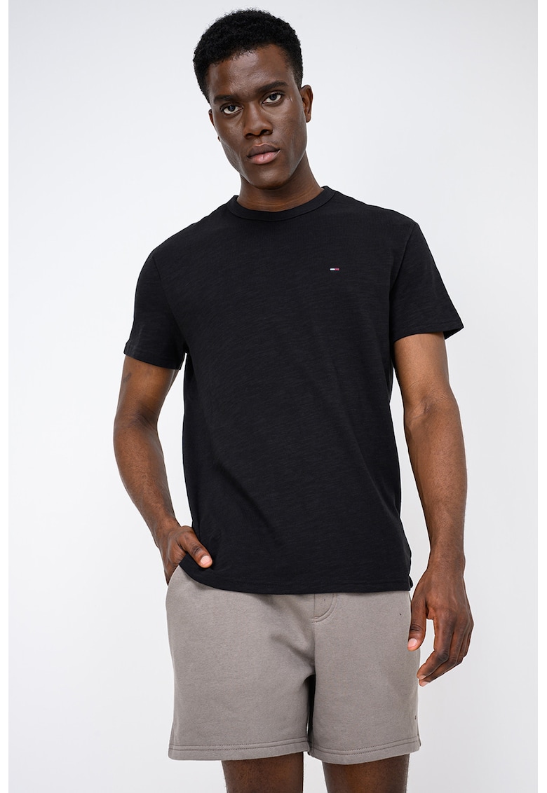 Tricou regular fit cu logo discret - Negru