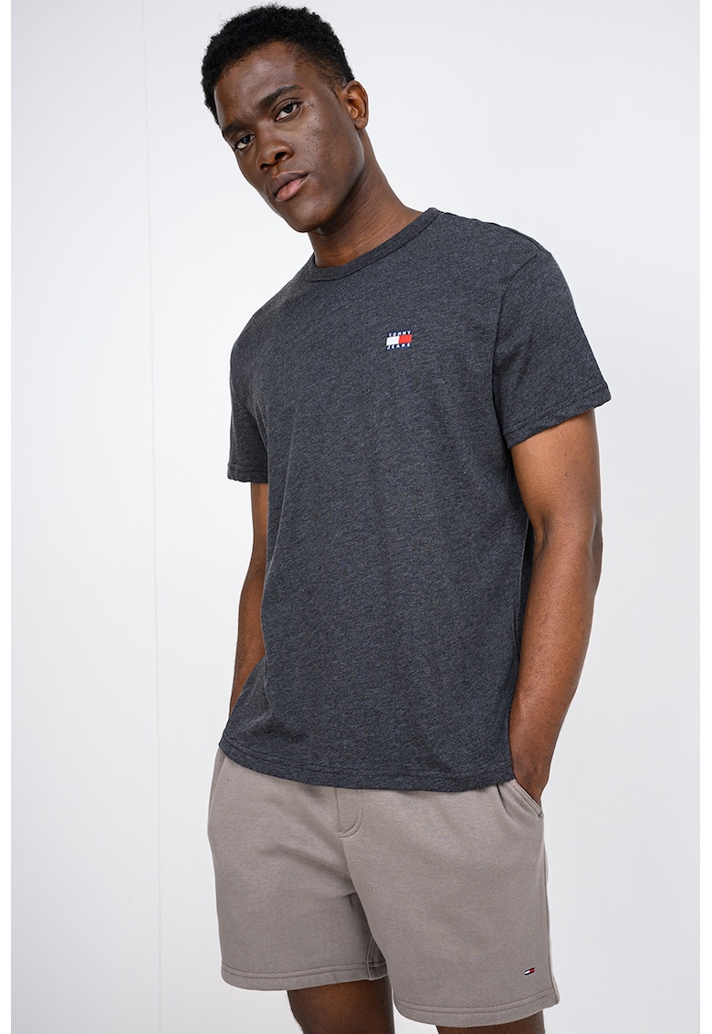 Tricou regular fit cu detaliu cu broderie logo - Negru melange