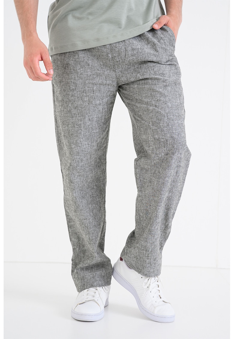 Pantaloni din amestec de in - Gri melange