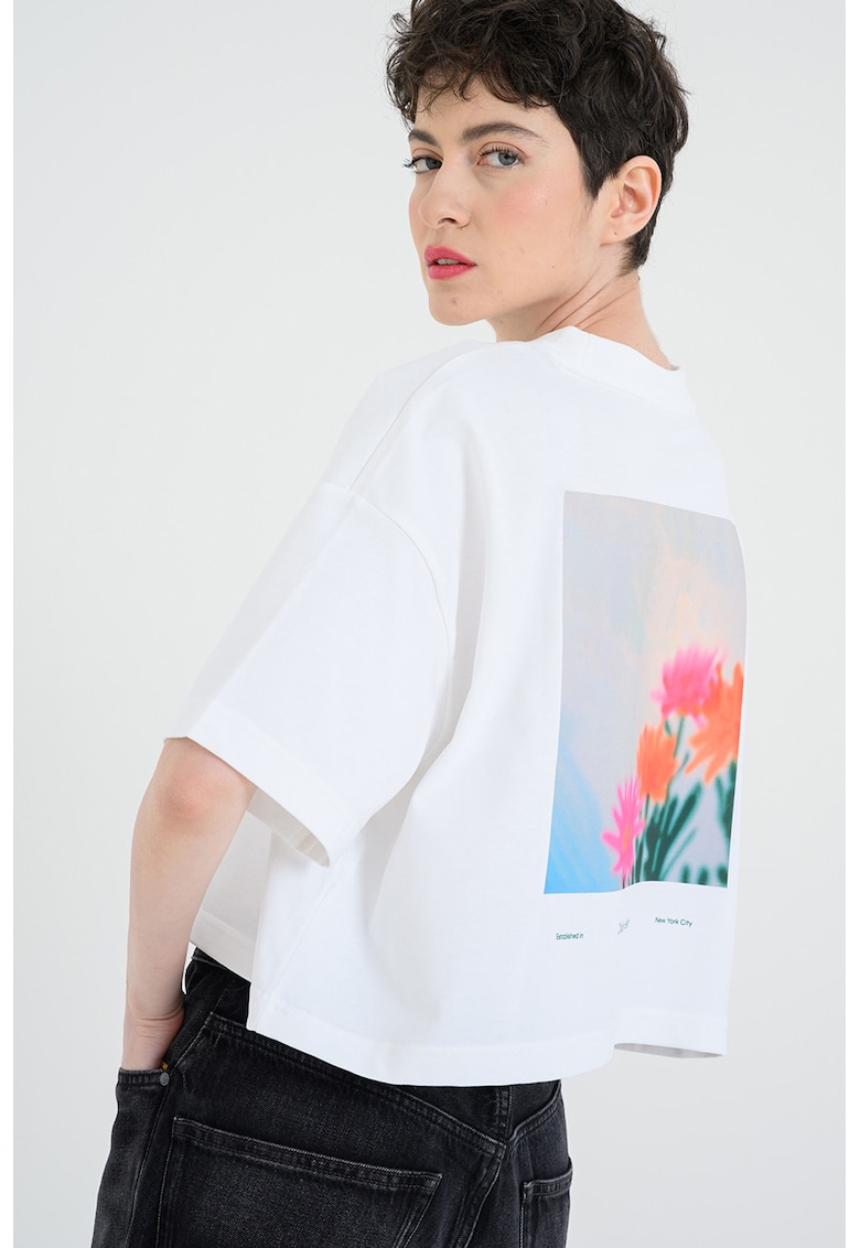 Tricou lejer cu imprimeu floral pe partea din spate - Alb/Verde/Roz