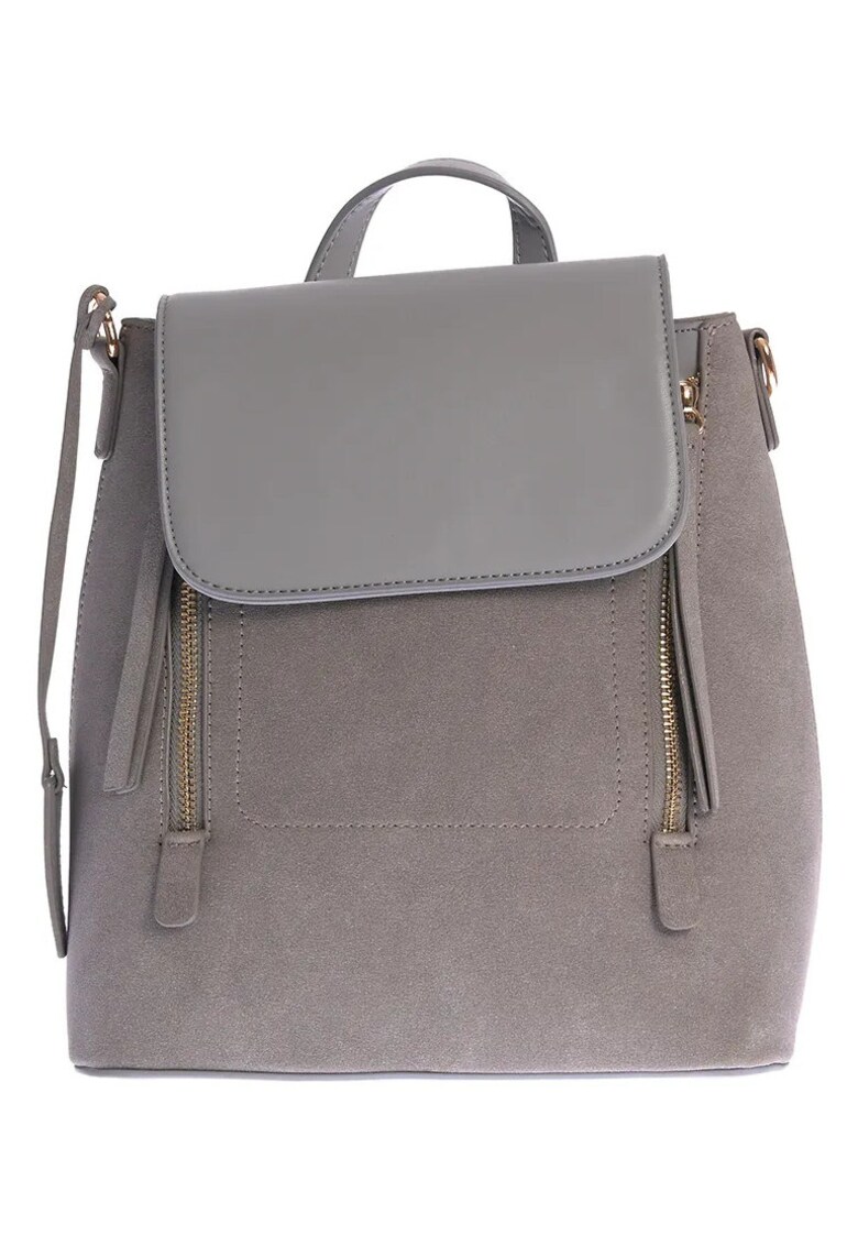 Rucsac gri modern cu design minimalist si accente aurii
