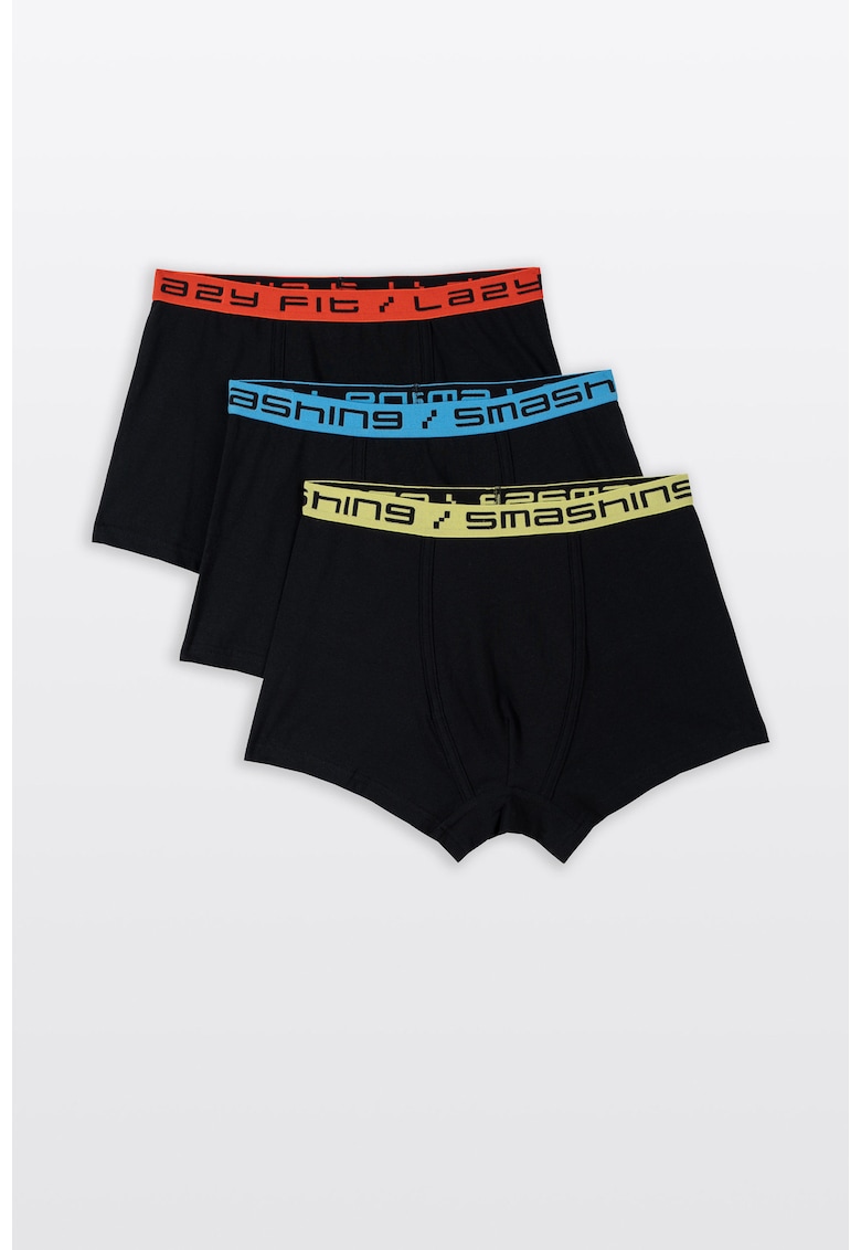 Set de boxeri uni cu banda elastica cu logo in talie - 3 perechi