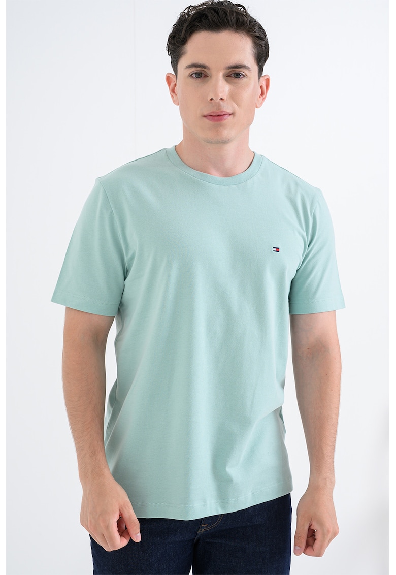 Tricou regular-fit cu decolteu la baza gatului Essential - Verde menta