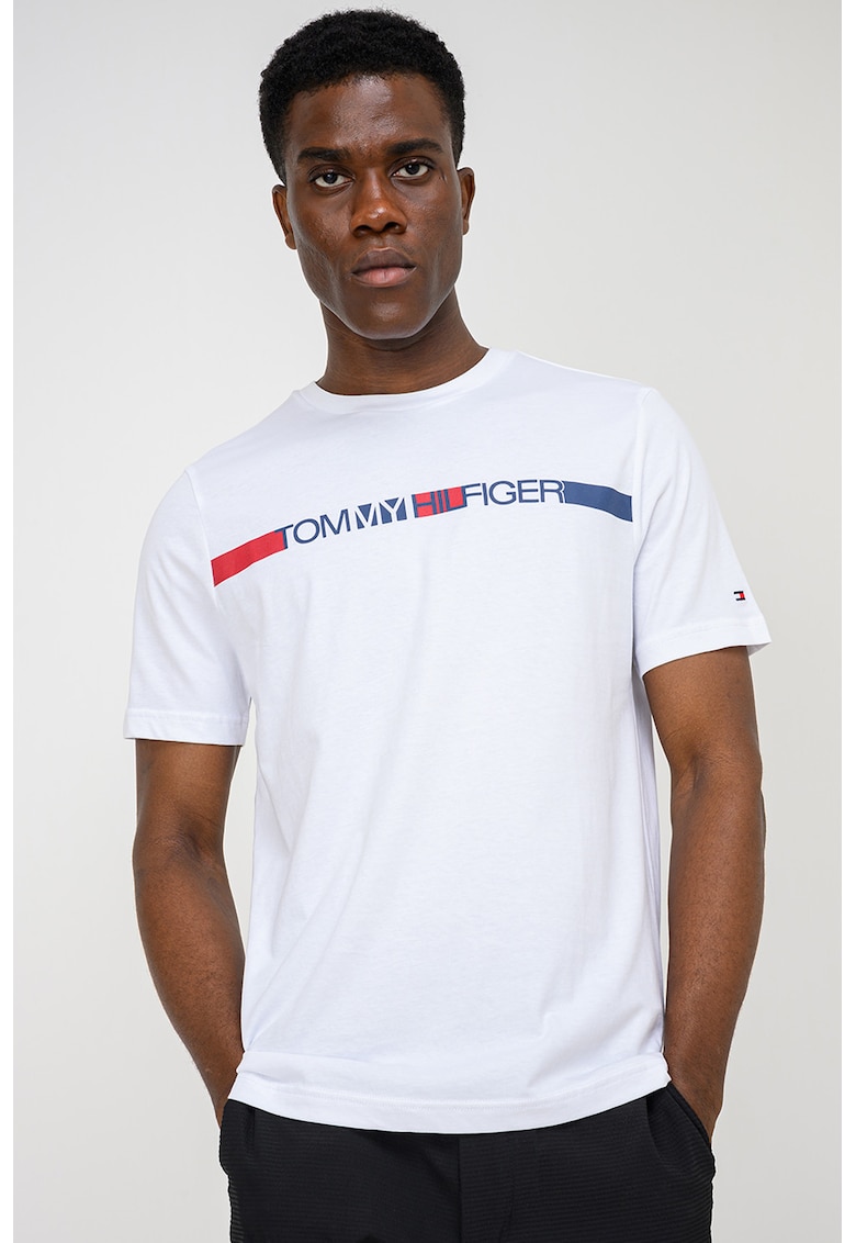Tricou regular fit cu imprimeu logo - Alb/Bleumarin