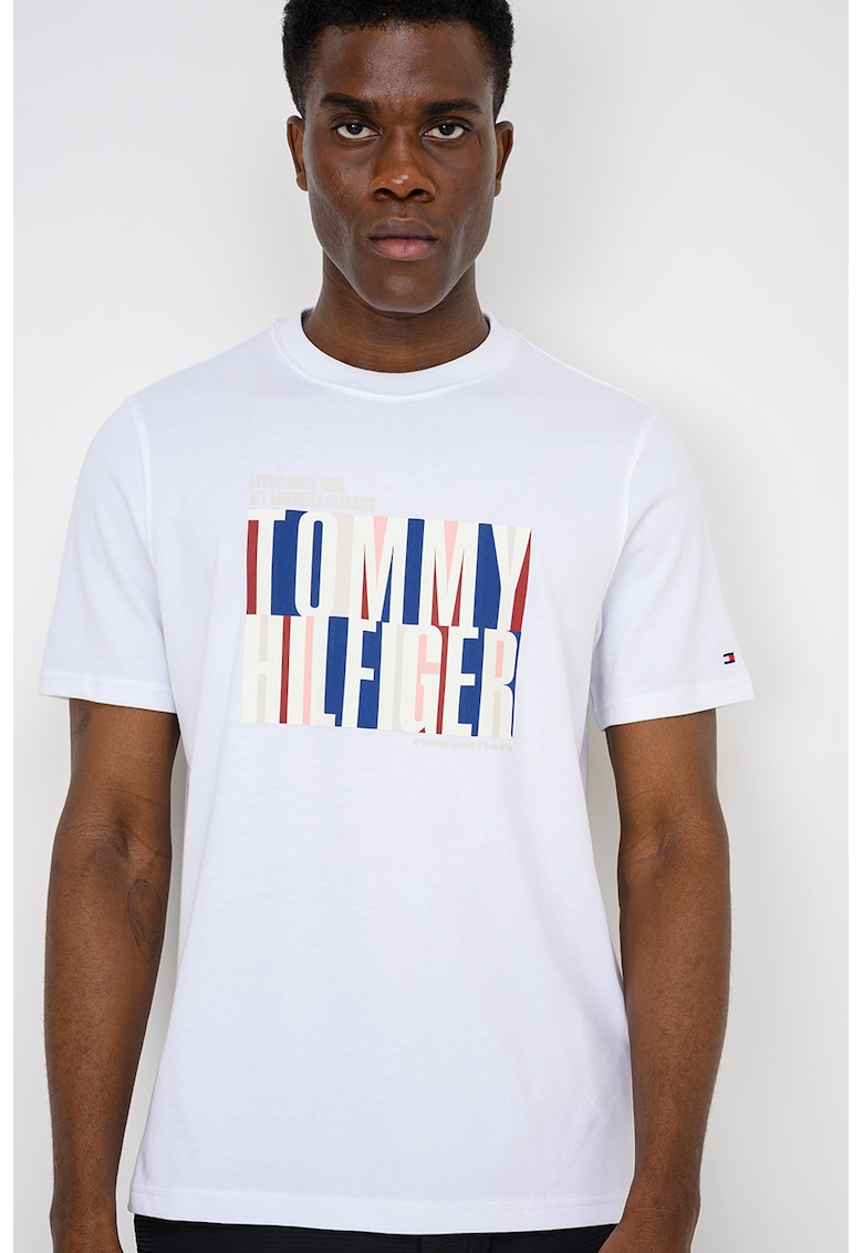 Tricou din bumbac cu imprimeu logo supradimensionat Split - Alb/Crem/Bleumarin