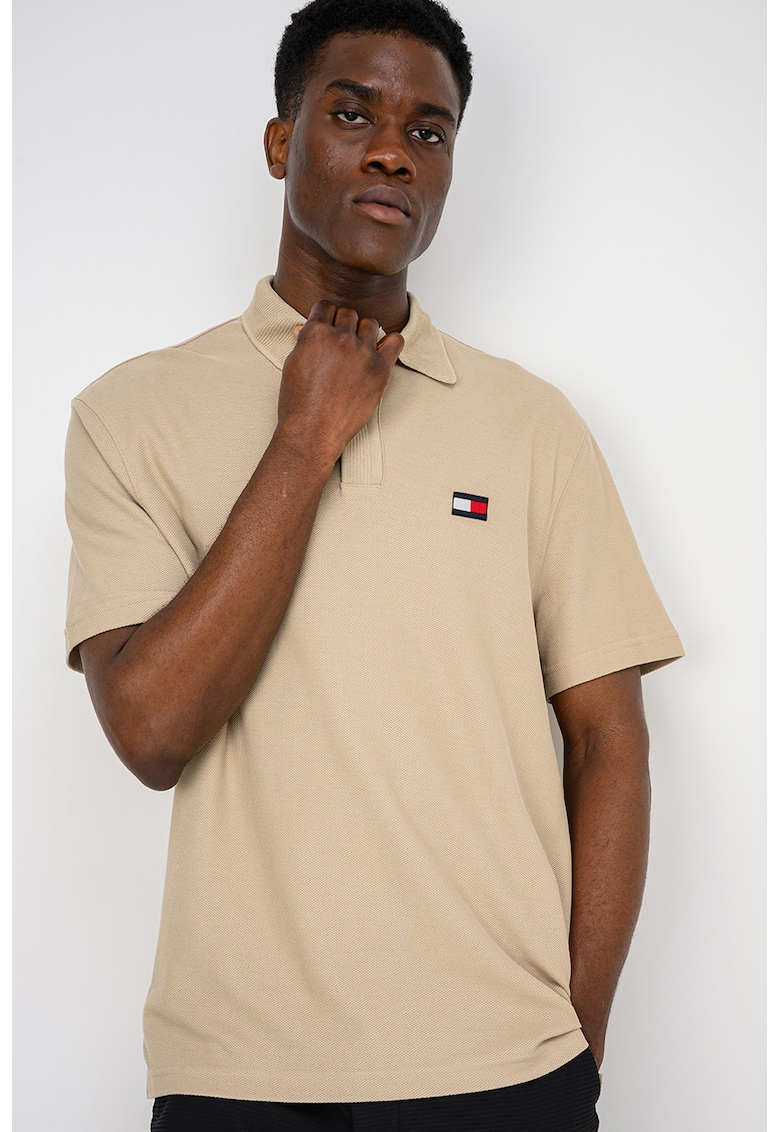 Tricou polo cu guler cu aspect striat - Bej inchis
