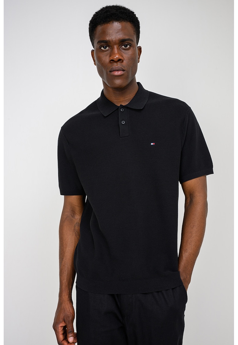 Tricou polo din bumbac organic cu detaliu cu logo discret - Negru