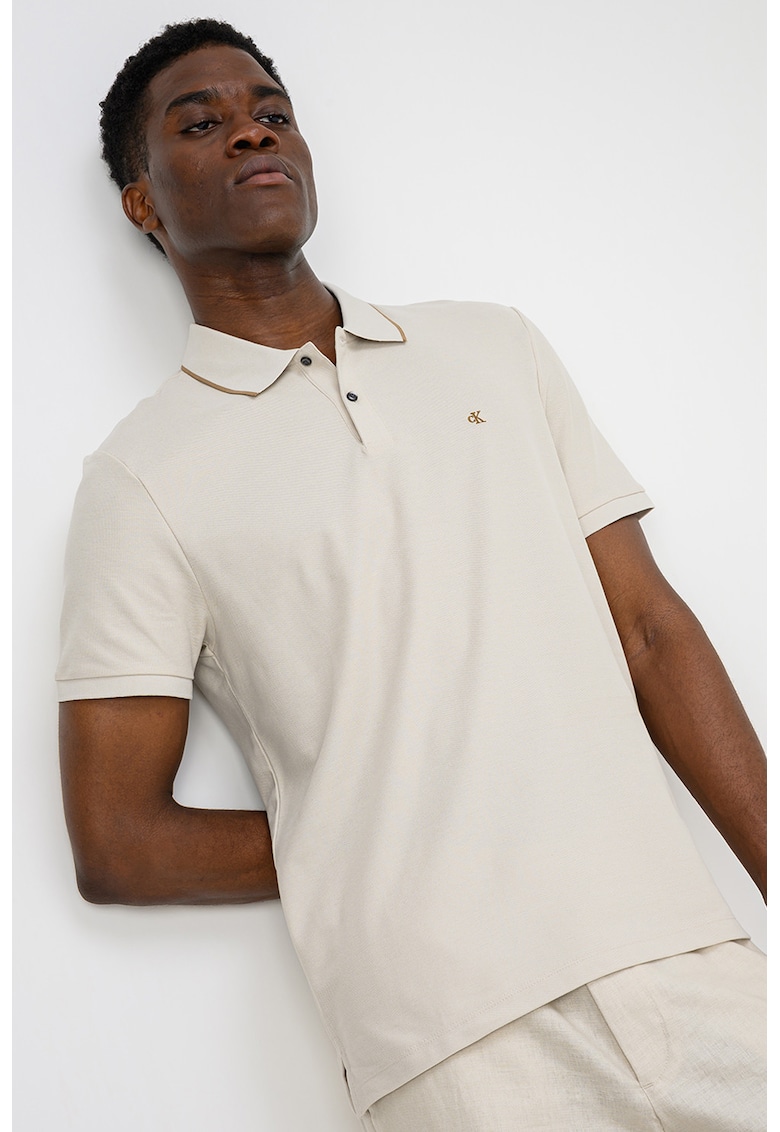 Tricou polo din bumbac pique - Bej