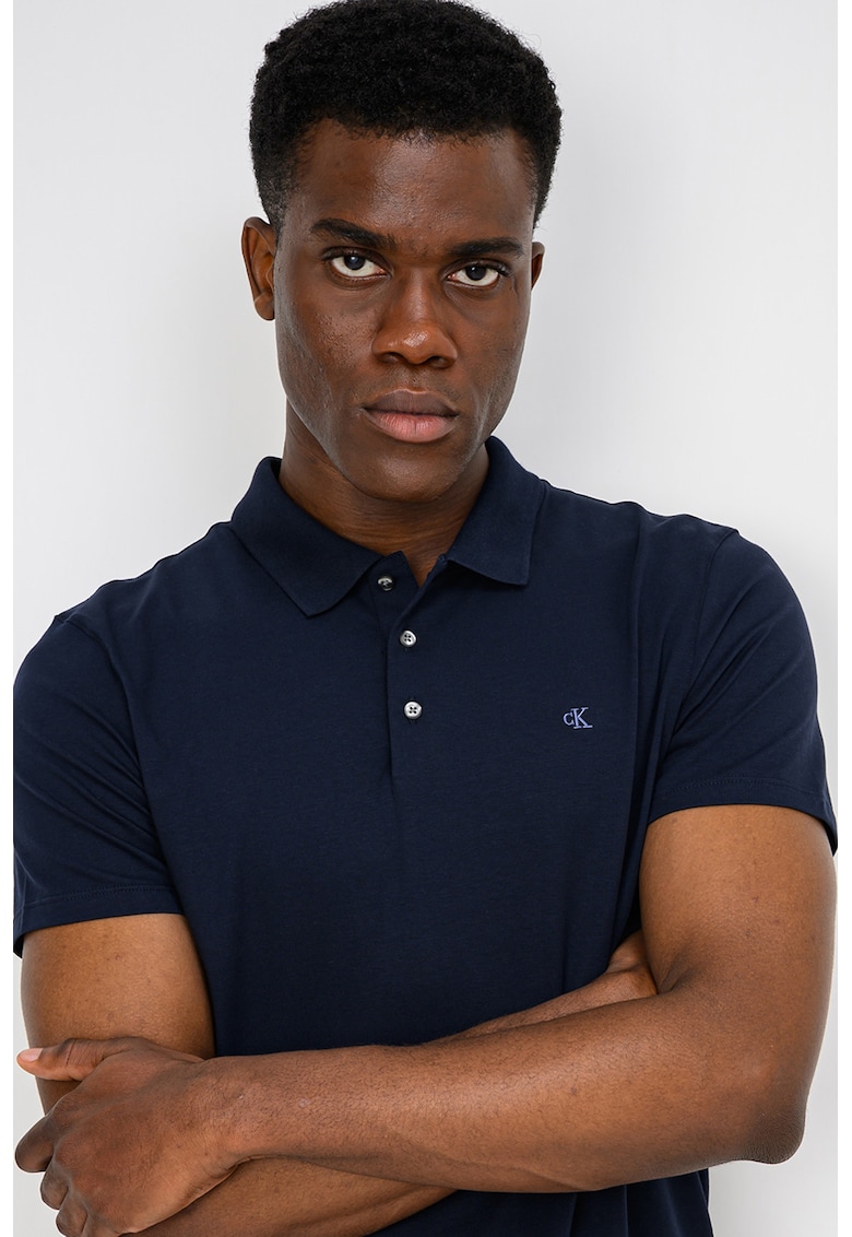 Tricou slim fit cu detaliu cu logo pe piept - Bleumarin