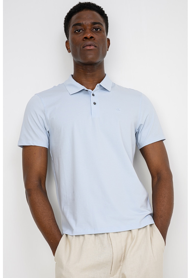 Tricou slim fit cu detaliu cu logo pe piept - Albastru deschis