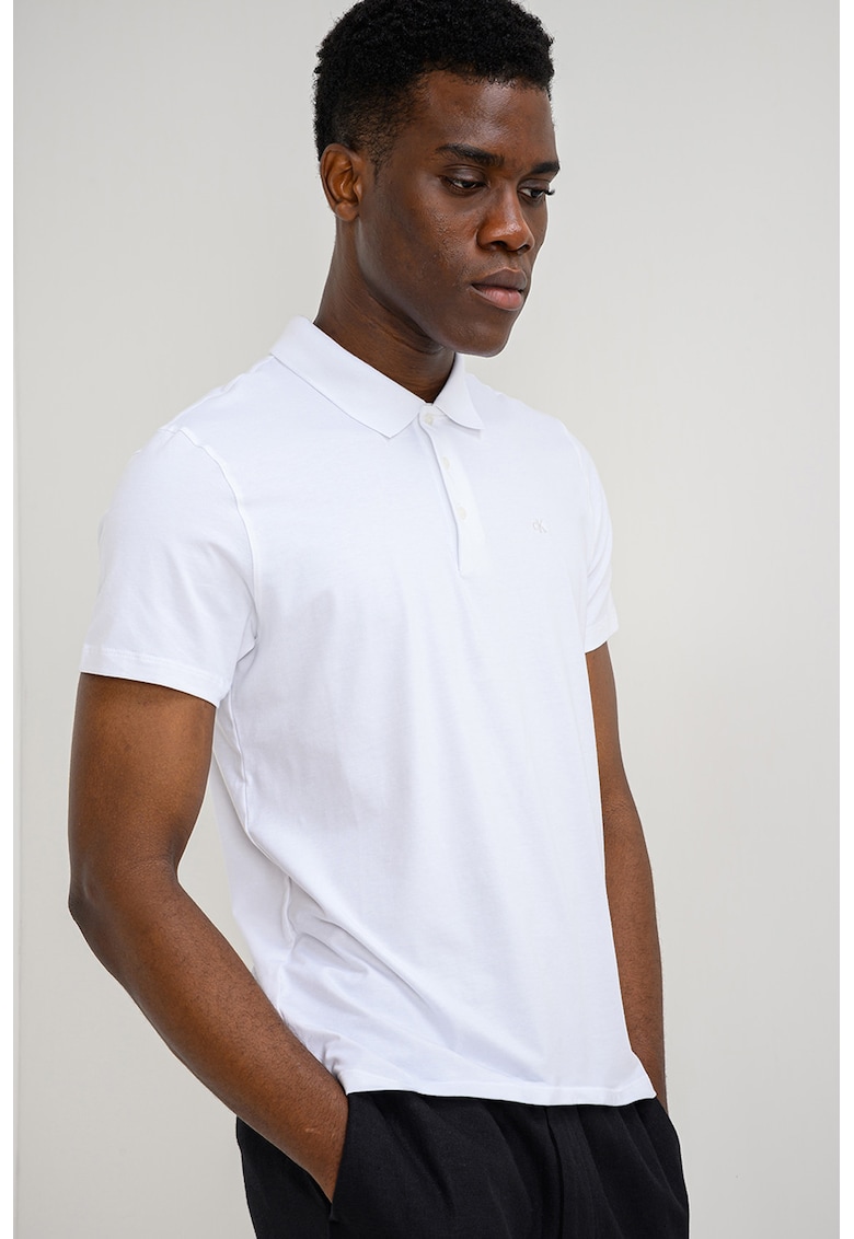Tricou slim fit cu detaliu cu logo pe piept - Alb