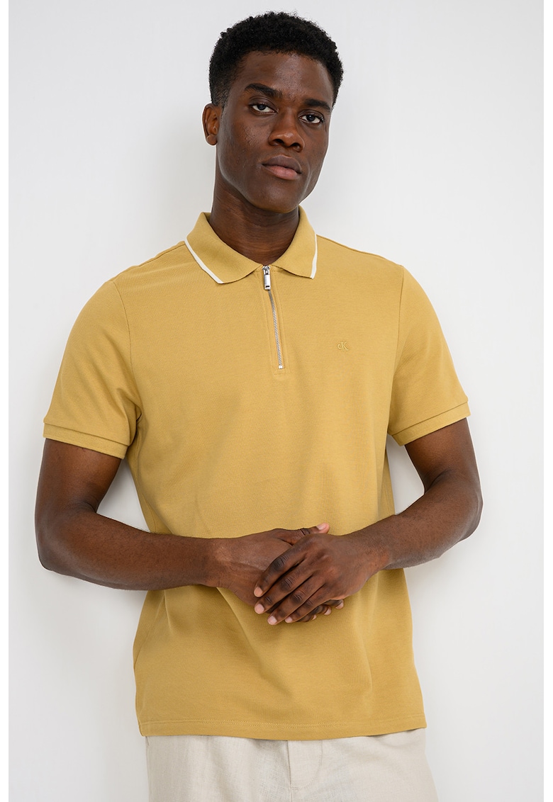 Tricou polo cu fermoar - Ocru