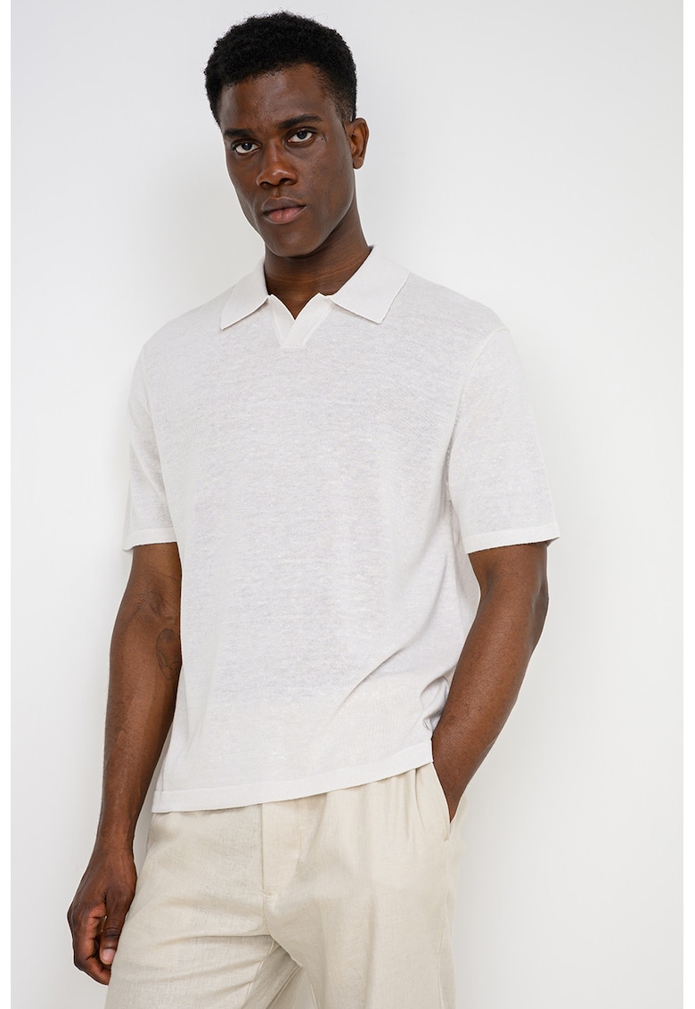 Tricou din amestec de in - Bej deschis