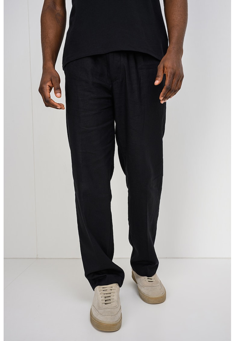 Pantaloni din bumbac si in cu croiala dreapta si buzunare laterale - Negru