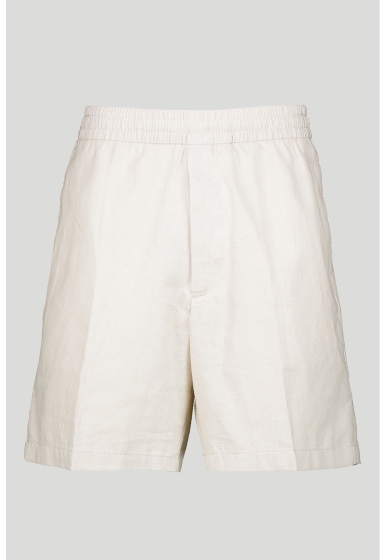 Pantaloni scurti din in si bumbac cu model uni - Bej deschis