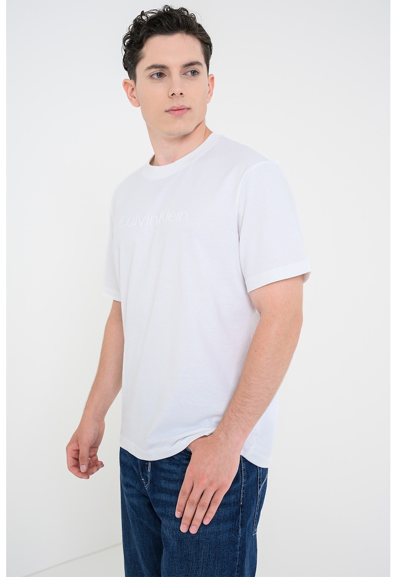 Tricou de bumbac cu logo in relief - Alb optic