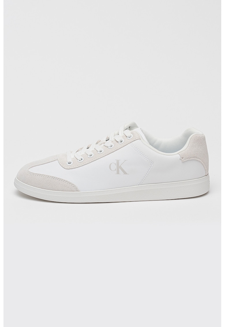 Pantofi sport low-cut din material textil si piele intoarsa - Alb optic
