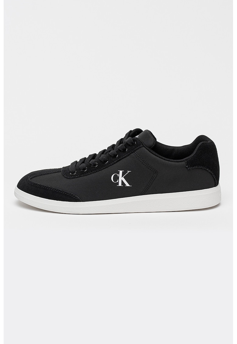 Pantofi sport low-cut din material textil si piele intoarsa - Negru stins