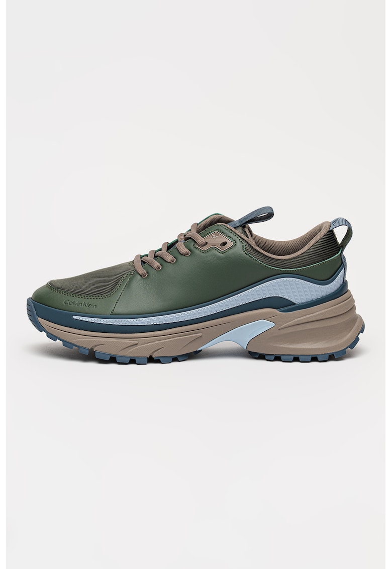 Pantofi sport Hike Runner din piele cu garnituri din plasa - Verde padure