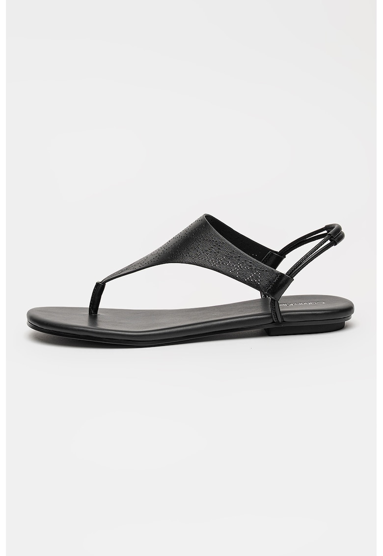 Sandale din piele cu bareta in forma de T - Negru
