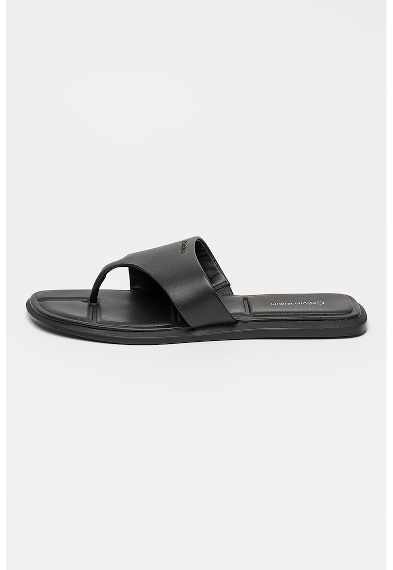 Papuci flip-flop din piele - Negru