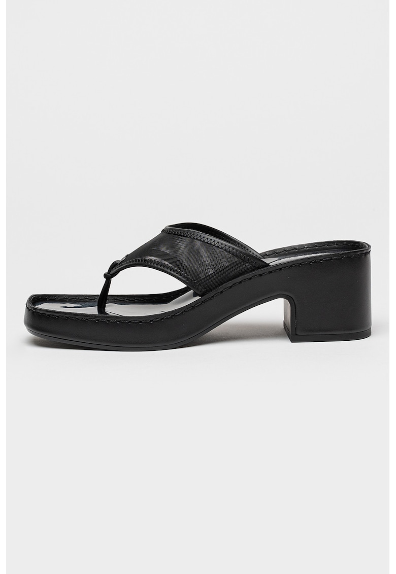 Papuci flip-flop de plasa cu toc masiv - Negru stins