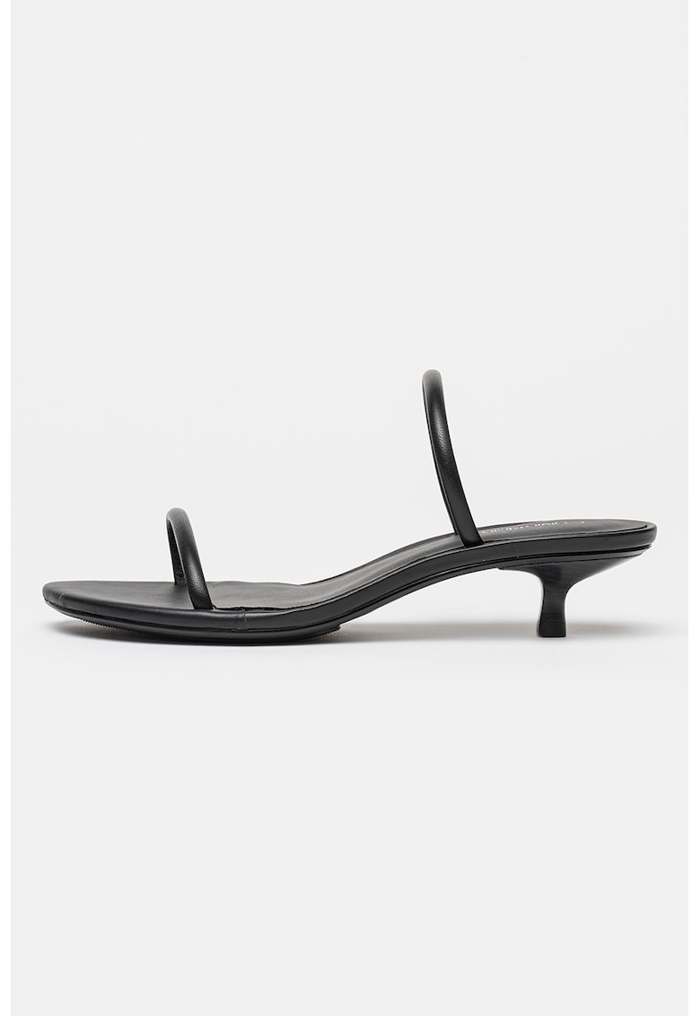 Sandale de piele cu toc kitten - Negru