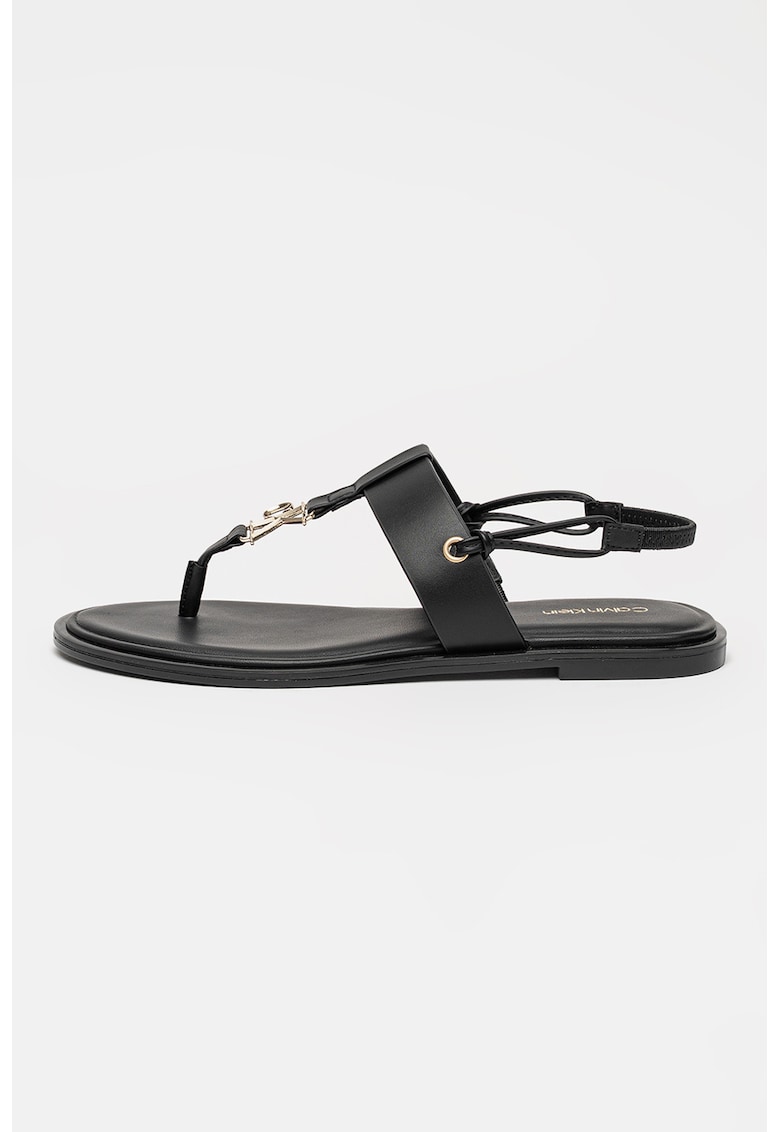 Sandale din piele cu logo metalic - Negru
