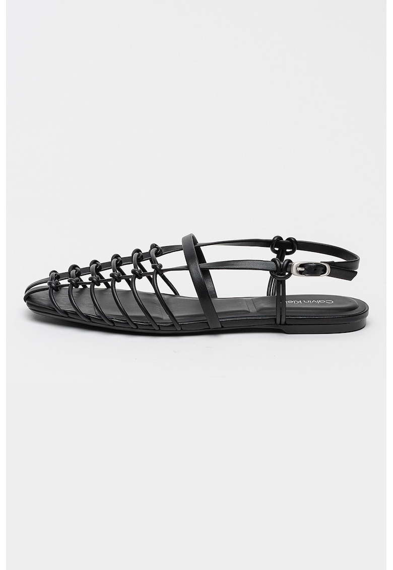 Sandale de piele cu model impletit - Negru